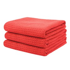 3 Pcs Waffle Weave Glass & Window Microfiber Towel, Red (24