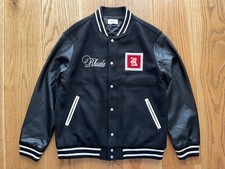 RHUDE TILE VARSITY JACKET MEN'S BLACK LEATHER SLEEVED BOMBER STYLE JACKET XL (L) picture