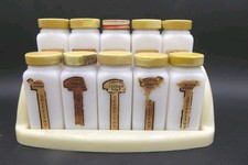 Rare 10 Piece Vintage Milk Glass Griffiths Spice Paper Label Set With Wall Rack picture