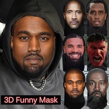 3D Printed Kanye Mask Elastic Mesh Full Face Mask for Cosplay Headwear Hip Hop F picture