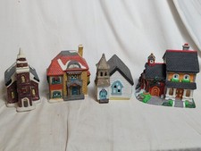 Christmas Village 4 SMALL Ceramic BUILDINGS Church Gift Shop  picture