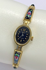 Rare Vintage USSR Yanka Manual Dainty Watch Black Dial HandPainted Floral Enamel picture