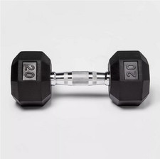 Hex Dumbbell 20lbs Black Rubber Coated, Chrome Handle Single Piece picture