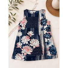 Pure Jill Navy Pink Floral 100% Linen Sleeveless Tunic Top Size S picture
