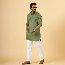 Olive Green Hunting Style Kurta with white pajama picture