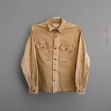 Wallace & Barnes J.CREW Button Up Western Work Shirt Khaki Tan Canvas Medium picture
