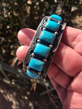 Navajo sterling silver turquoise cuff bracelet made by Kevin Billah picture