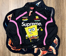Supreme Jeff Hamilton SpongeBob Racing Varsity Satin Jacket Black/Pink M picture