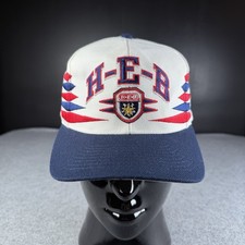 Vintage 90s H-E-B Logo Athletic Diamond Cut Texas SnapBack Hat Red White Blue picture