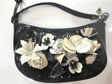 Brighton Calista Black Croc embossed leather 3D Flowers Mini Bag Evening retired picture