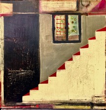 Hammond Original 16x16 Abstract Staircase Window Interior Painting Signed Canvas picture