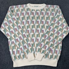 Vintage SteepleChase Geometric Sweater 90s Grandpa Abstract Knit Pastel  picture