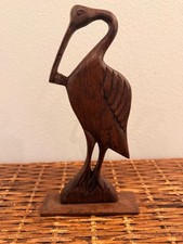 Vintage Hand Carved Wooden Heron Bird Figurine MCM picture