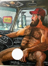 Painting Of Nude Hairy Male. Bearded Hairy Nude Trucker. Hairy Man Art picture