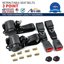 2Pack Universal Lap 3 Point Retractable Seat Belt Adjustable Car Safety Belts picture