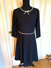 Vintage RSVP by Talbots Fit & Flare Dress 4P Black/Ivory Bow Round Neck Knee picture