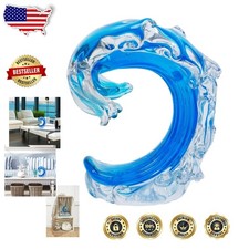 Stunning Blue Glass Rolling Waves 3D Art Figurine - 6.75