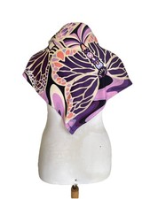 FREYWILLE 100% Silk Scarf Purple Abstract Butterfly Large Square Foulard #A102 picture