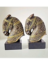 Vintage Pair of War Horse Knight Heads Sculpture Bookends Tabletop Decor Art  picture