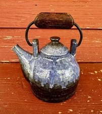 Vintage Russian Blue & White Stoneware Pottery Glazed Teapot picture