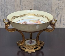 Antique French Sevres Style Porcelain Ormolu Gilt Bronze Centerpiece Bowl Compot picture