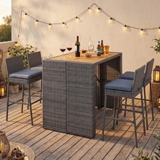 5-Piece Patio PE Wicker Bar Set with Backrest & Footrest for Garden, Poolside picture