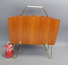 1960s Mid Century MCM Magazine Rack Stand Teak Wood Hairpin Legs picture
