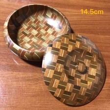 Hakone Yosegi Zaiku Wooden Lidded Bowl Candy Dish Nut Tray Japan Unused picture