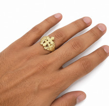 Real 10K Gold Men's Jesus Cross Ring Nugget Style Statement Ring picture