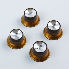 Set of 4 Top Hat Bell Style Guitar Knobs (2x tone 2x volume) Foil-top Amber/dark picture