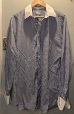 Stafford Executive Broadcloth Dress Shirt Men 16.5 35 White Blue Stripe French picture
