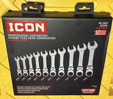 ICON WRSTFM-10 10 Piece Ratcheting Stubby Flex Head Wrench Set Metric 10-19mm picture