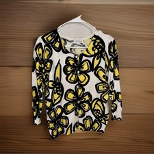 Joseph A. Women's Button-Front Floral Cardigan Sweater L Round Neck White/Yellow picture
