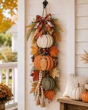 Rustic Wooden Pumpkin Door Hanger with LED Lights – Autumn Front Door Decor picture