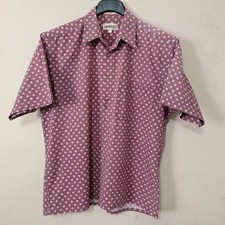 Campia Men's L Wine Burgundy Geometric Print 100% Cotton Shirt Made Korea picture