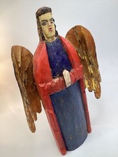 15” Mexico Hand Carved Wood Statue Santos Praying Angel (K3) picture