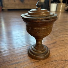 Antique 17-1800’s Treen Turned Wood Lacquer Offering Vessel Wassail Tobacco Jar picture