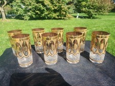 MCM Culver LTD 22KT Gold Accent Glasses Glassware Set of 8 PISA antigua Highball picture