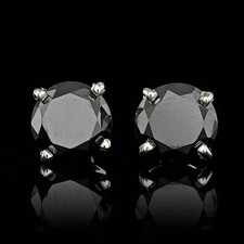 2.50Ct Round Cut Lab Created Black Diamond Stud Earrings 14K White Gold Plated picture