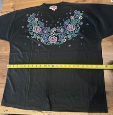 Vintage Bella Flora Shirt Size 40 Black Floral Print Pullover 80s 90s USA Made picture