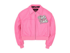 Women's Pink Leather Jacket Soda Club Pink Doll World Tour Biker Coat picture