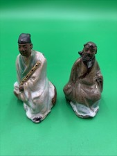 2 Antique Chinese Mud Men Figurines c 1890-1919 Stamped China Shiwan Sancai picture