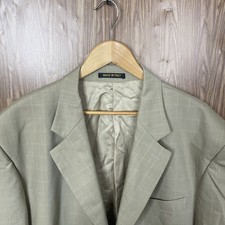 Manzini Uomo Sport Coat Mens 52L Beige Windowpane Super 120s Wool Italy Made picture