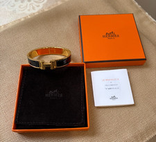 Authentic Hermes Clic  H Bracelet Gold Plated Black Enamel Narrow Bangle picture