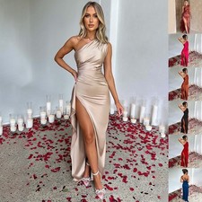 Women's One Shoulder Satin Maxi Dress Make a stylish statement with this elegant picture