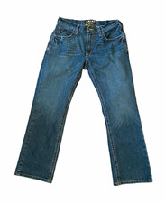 Ariat Rebar Slim Straight Blue Dark Wash Stretch Denim Jeans Cotton Blend picture