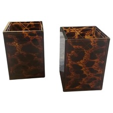 Two 1980s Mid-Century Modern Faux Leopard Lucite Containers Signed Dior Home picture