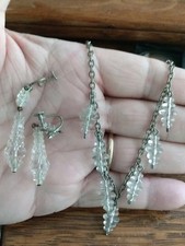 Antique Art Deco Signed Czechoslovakia Clear Glass  Drop Earrings And Necklace  picture