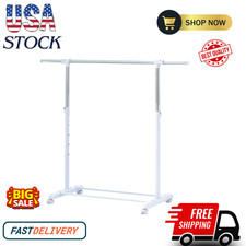 Mainstays Adjustable Metal Rolling Garment Rack, Chrome & White....... picture