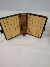 Antique 1909 Patented Leather Travel Cribbage Board Milton J Shimer w/ 6 Pegs picture